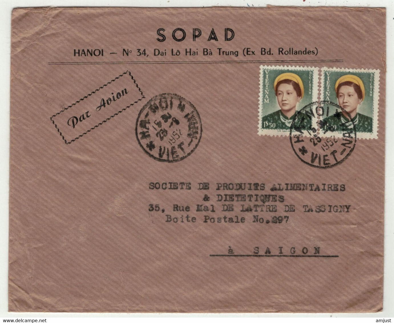 Viêt-Nam // Vietnam //  Lettre Par Avion De Hanoi Pour Saigon  25/8/1952 - Vietnam