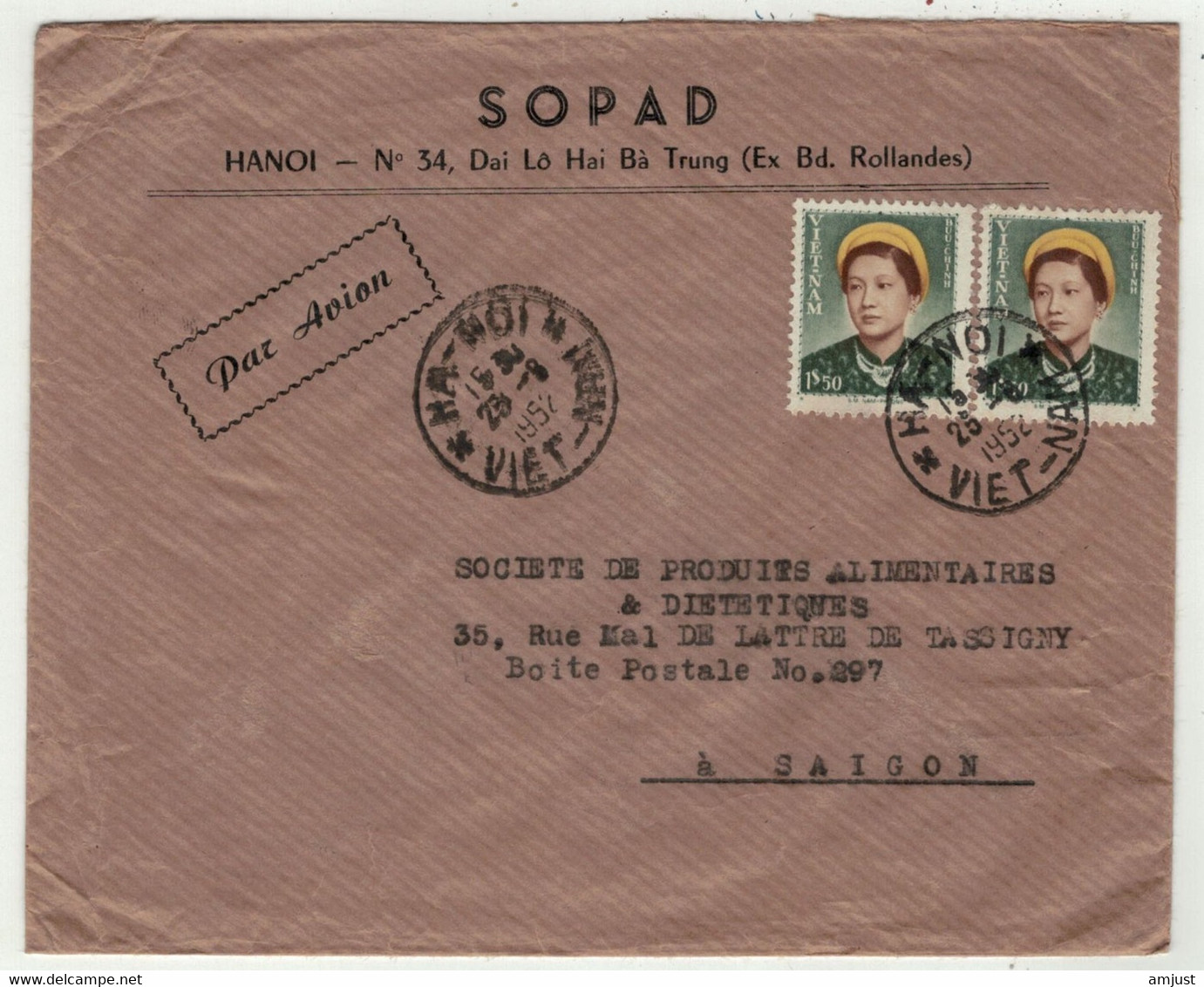 Viêt-Nam // Vietnam //  Lettre Par Avion De Hanoi Pour Saigon  25/8/1952 - Viêt-Nam