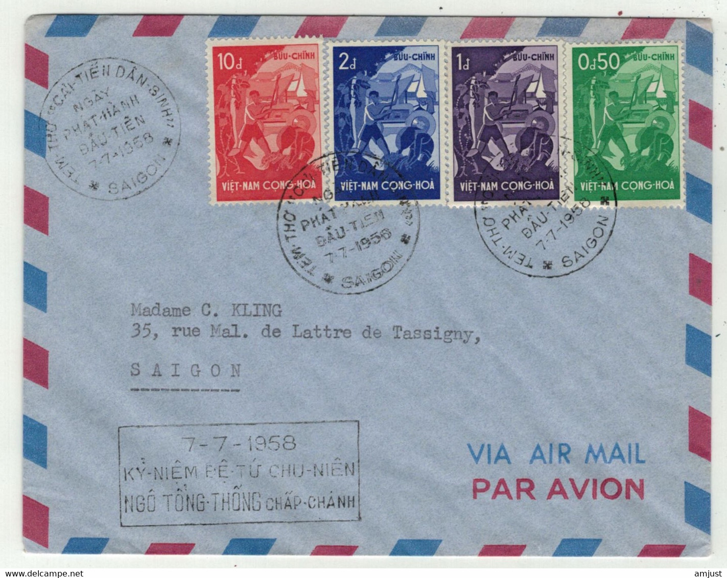 Viêt-Nam // Vietnam //  Lettre FDC Pour Saigon  7/7/1958 - Vietnam