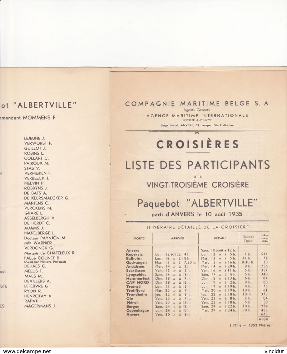 Croisère Compagnie Maritime Belge Paquebot Albertville 23 ème Croisière - Programas