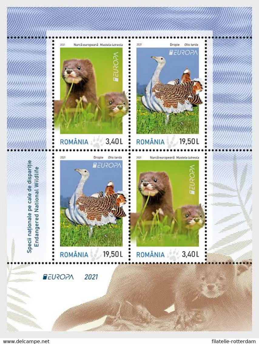 Roemenië / Romania - Postfris / MNH - Sheet Europa, Bedreigde Dieren 2021 - Unused Stamps