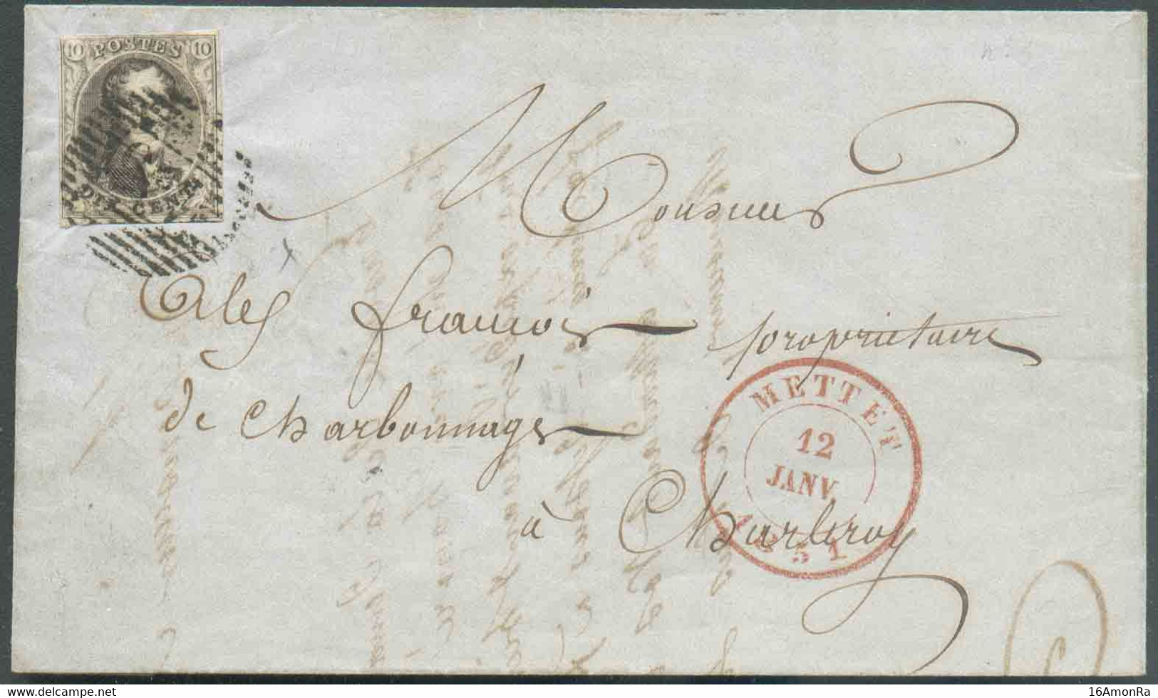 N°3 - Médaillons 10 Centimes Brun, Légèrement Court En Haut Sinon Bien Margé, Obl. P.146 S/L. De METTET le 12 Janvier 18 - 1849-1850 Medaillen (3/5)