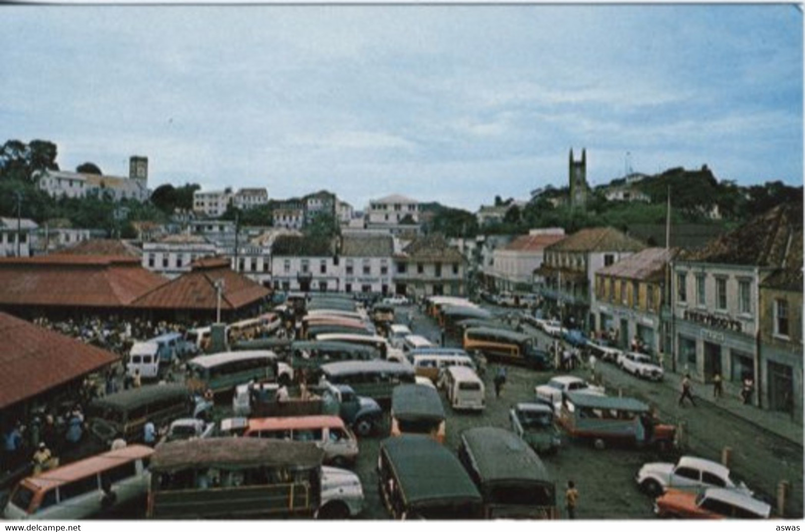 MAIN SQUARE & MARKET PLACE, ST GEORGE'S, GRENADA, WEST INDIES ~ LORRIES, CARS, PEOPLE - Grenada