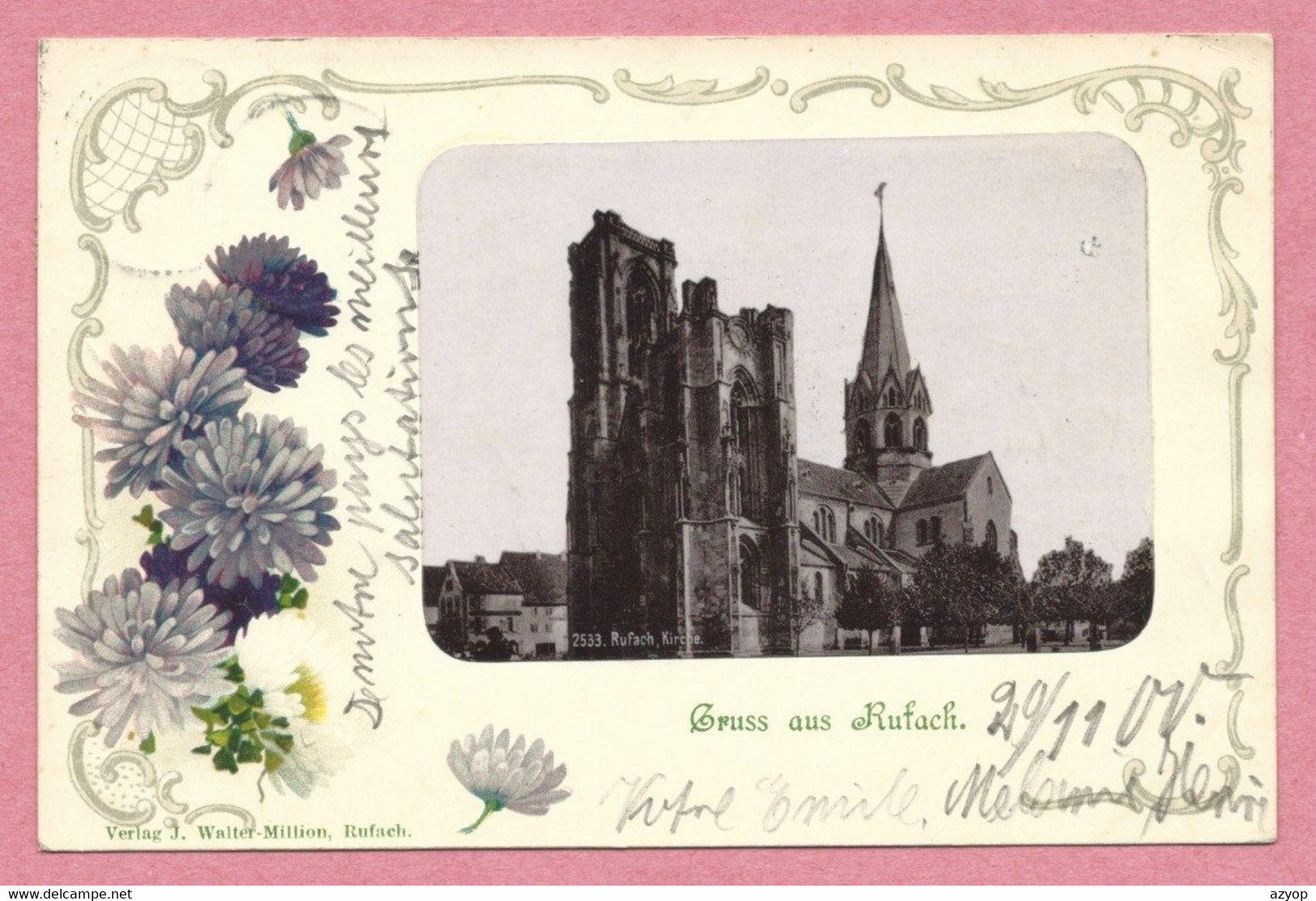 68 - GRUSS Aus RUFACH - ROUFFACH - Kirche - Fantaisie Fleurs - Rouffach