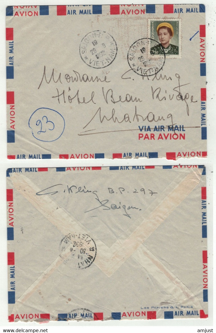 Viêt-Nam // Vietnam //  Lettre De Saigon Pour Nhatrang  29/8/1952 - Viêt-Nam