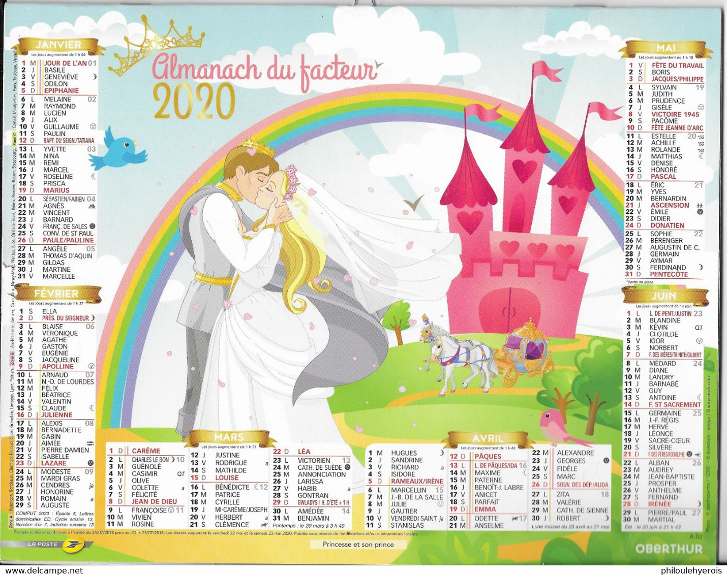 CALENDRIER 2020  PRINCESSE ET PRINCE Et LICORNES - Tamaño Grande : 2001-...