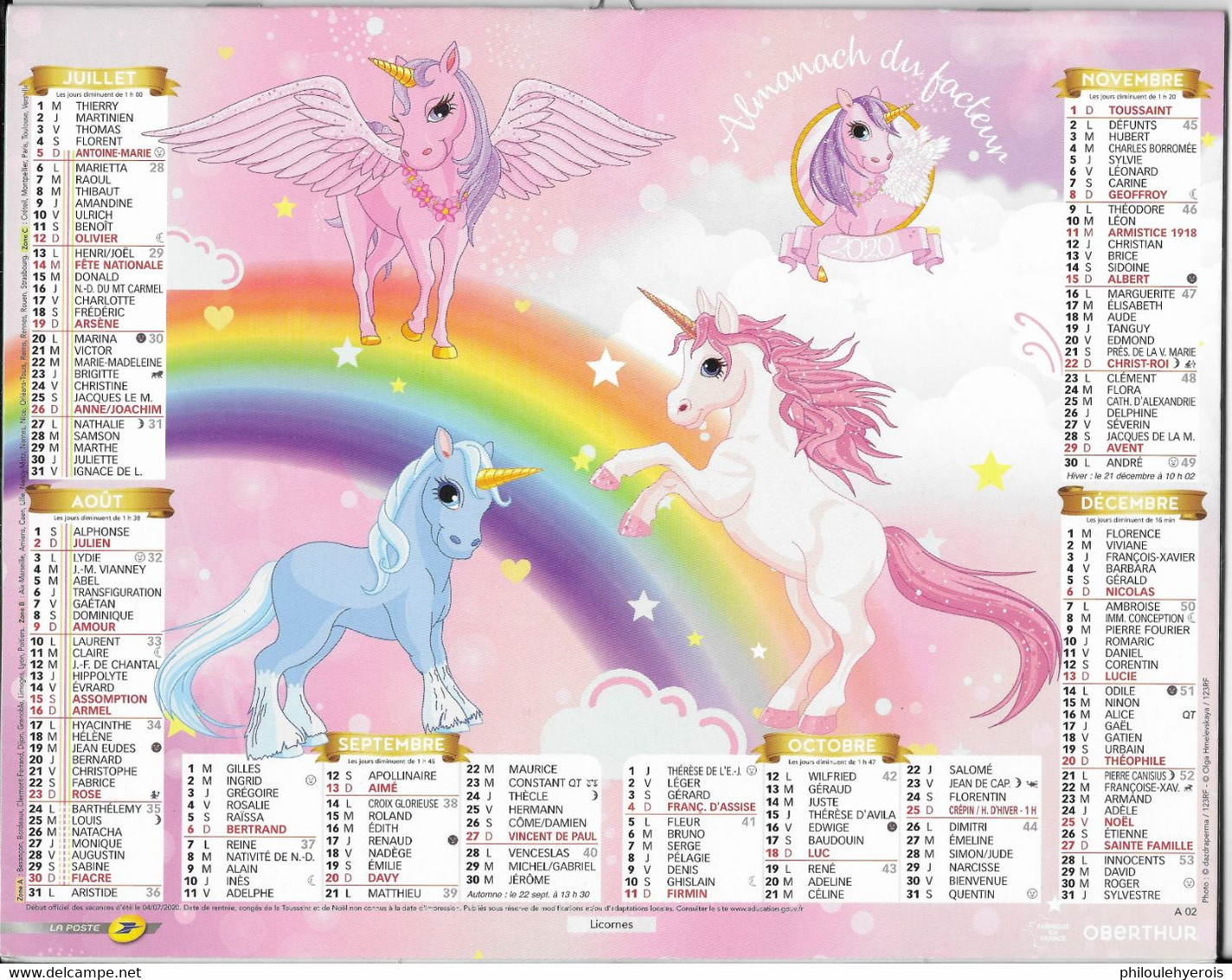 CALENDRIER 2020  PRINCESSE ET PRINCE Et LICORNES - Tamaño Grande : 2001-...