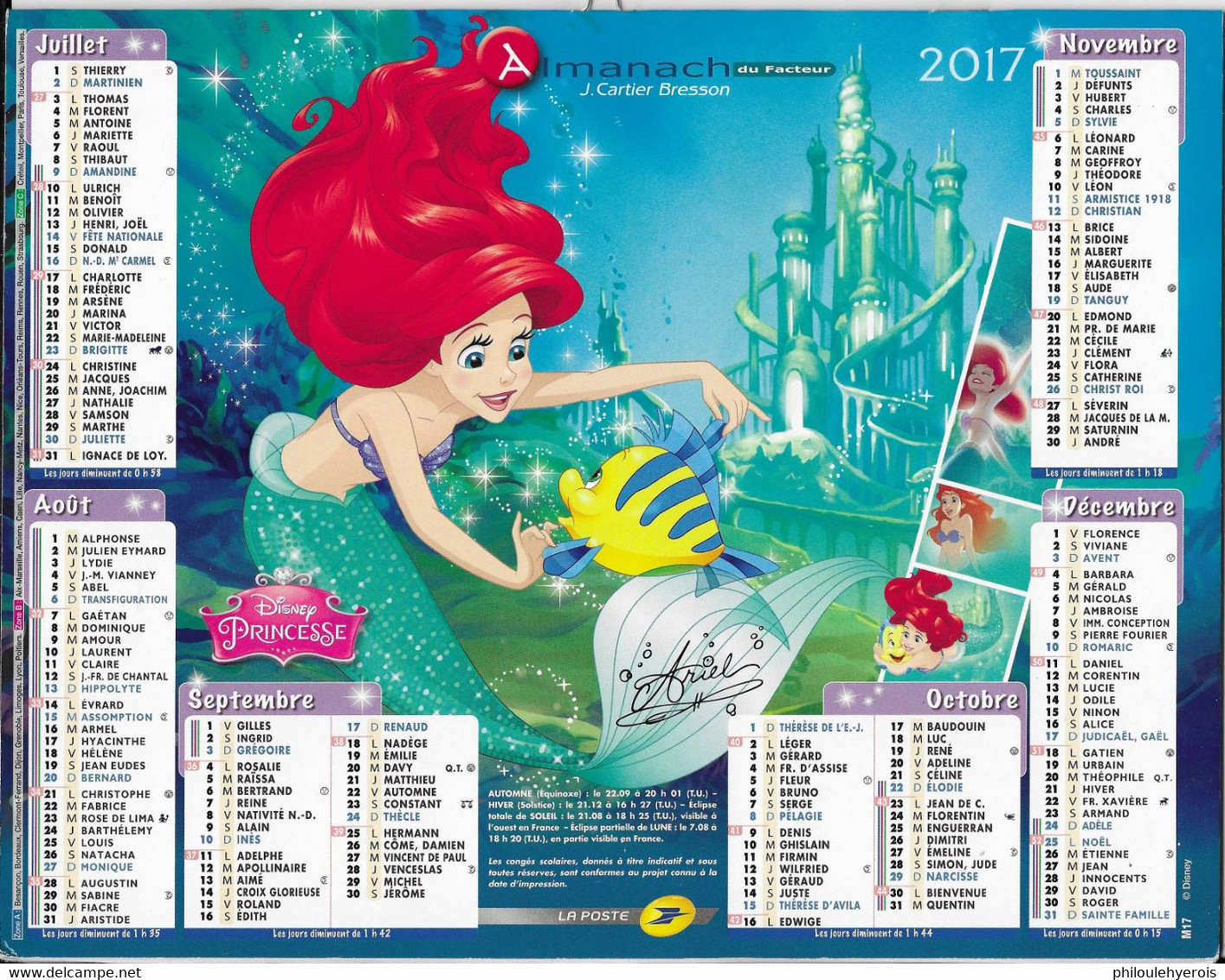 CALENDRIER 2017  PRINCESSES  DISNEY Jasmine Et Ariel - Tamaño Grande : 2001-...