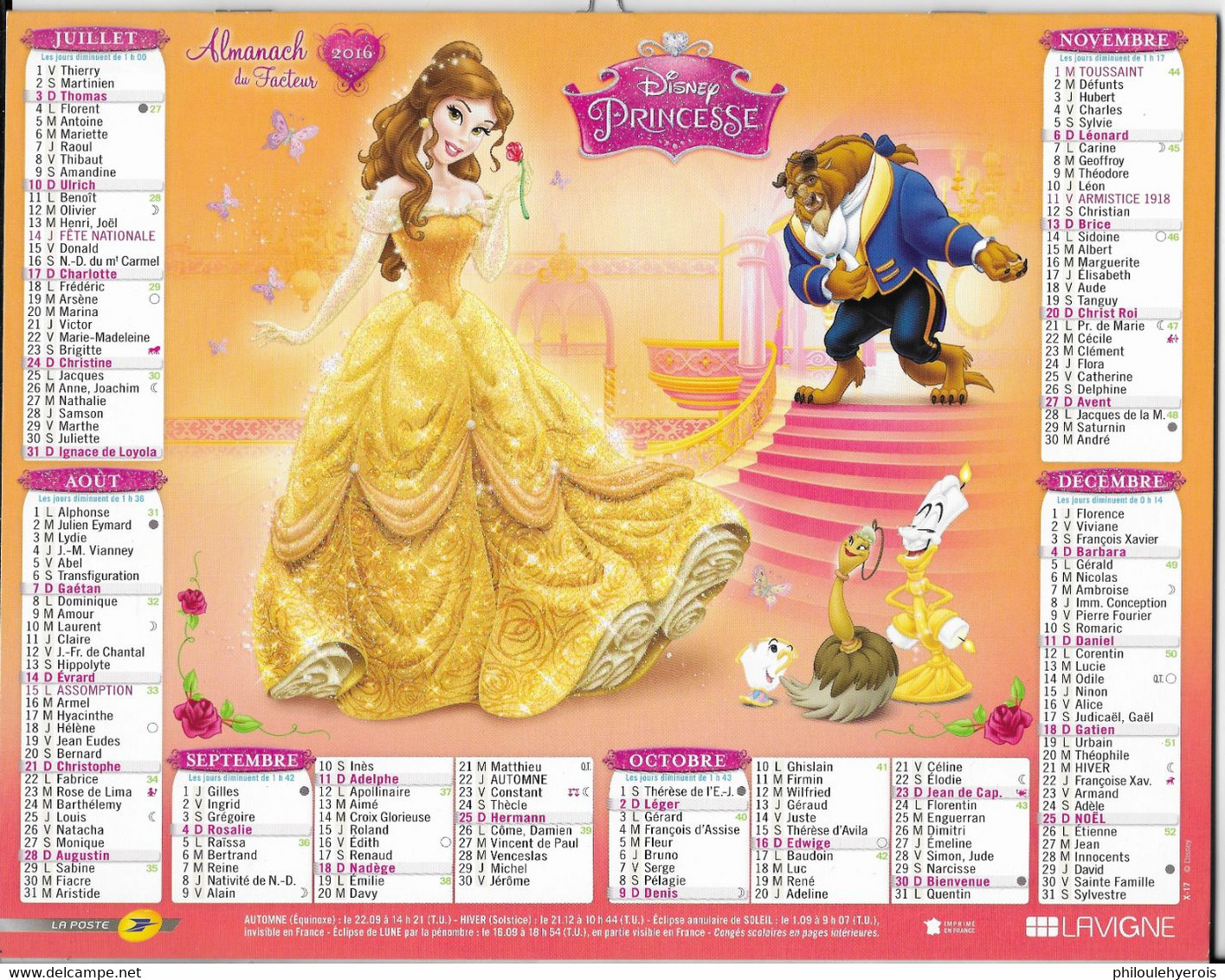 CALENDRIER 2016  PRINCESSES  DISNEY Paillettes En Relief Robe Texte Et Mois - Grand Format : 2001-...