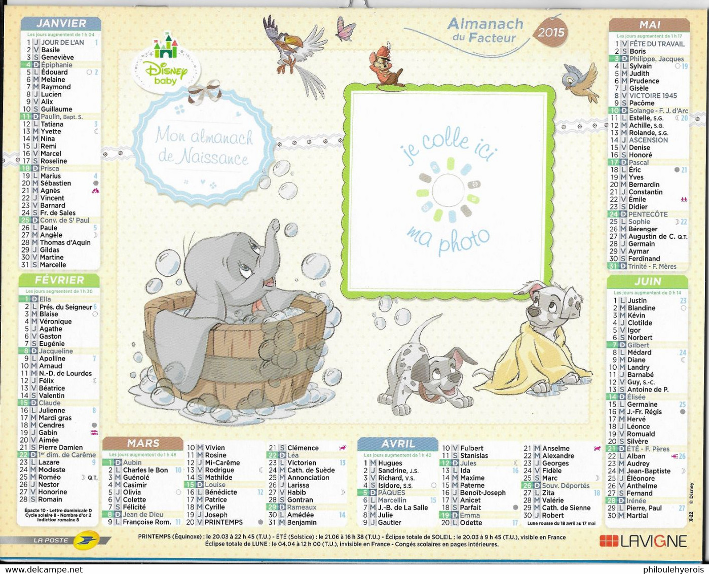 CALENDRIER 2015  NAISSANCE   DISNEY - Big : 2001-...