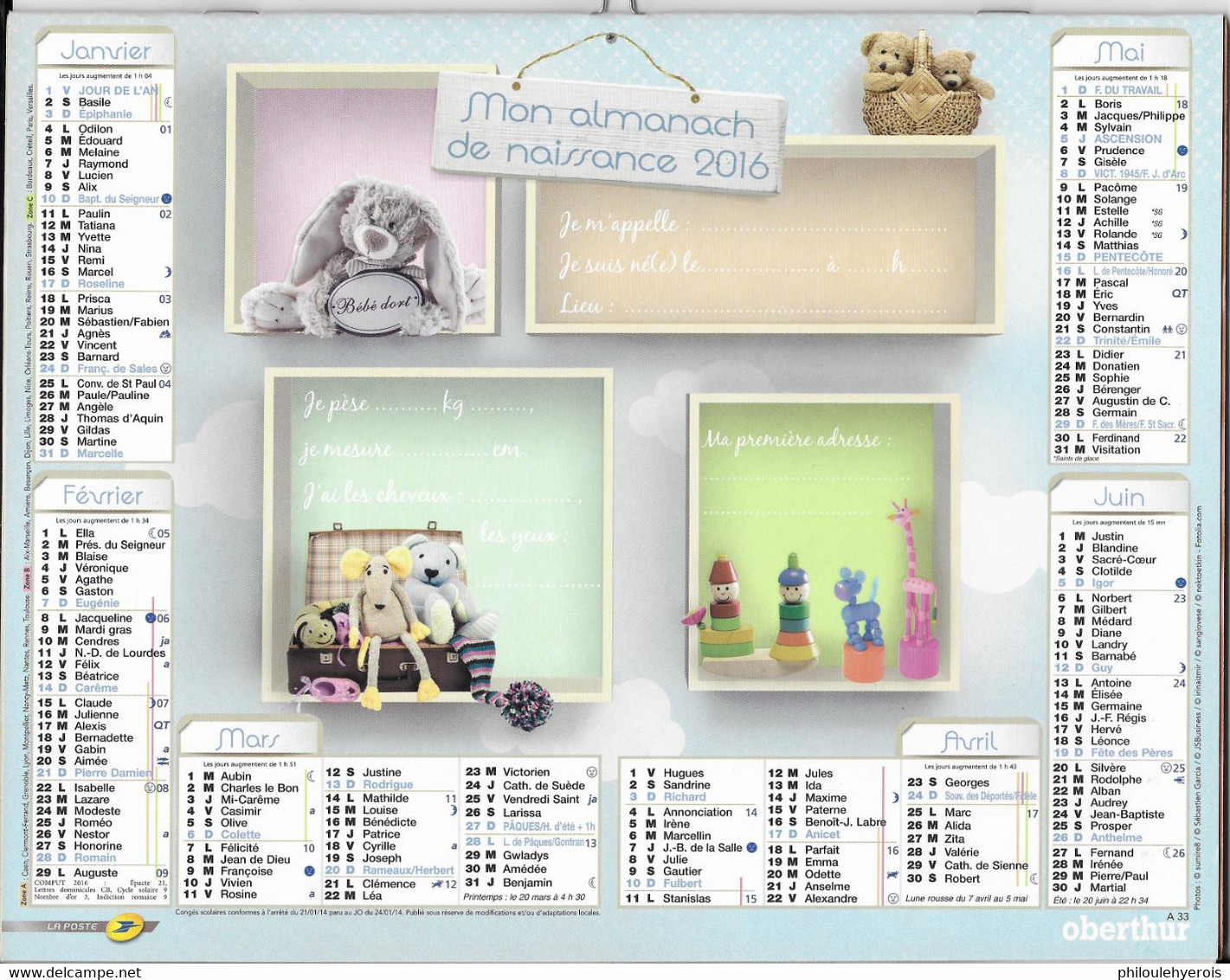 CALENDRIER 2016  NAISSANCE - Grossformat : 2001-...