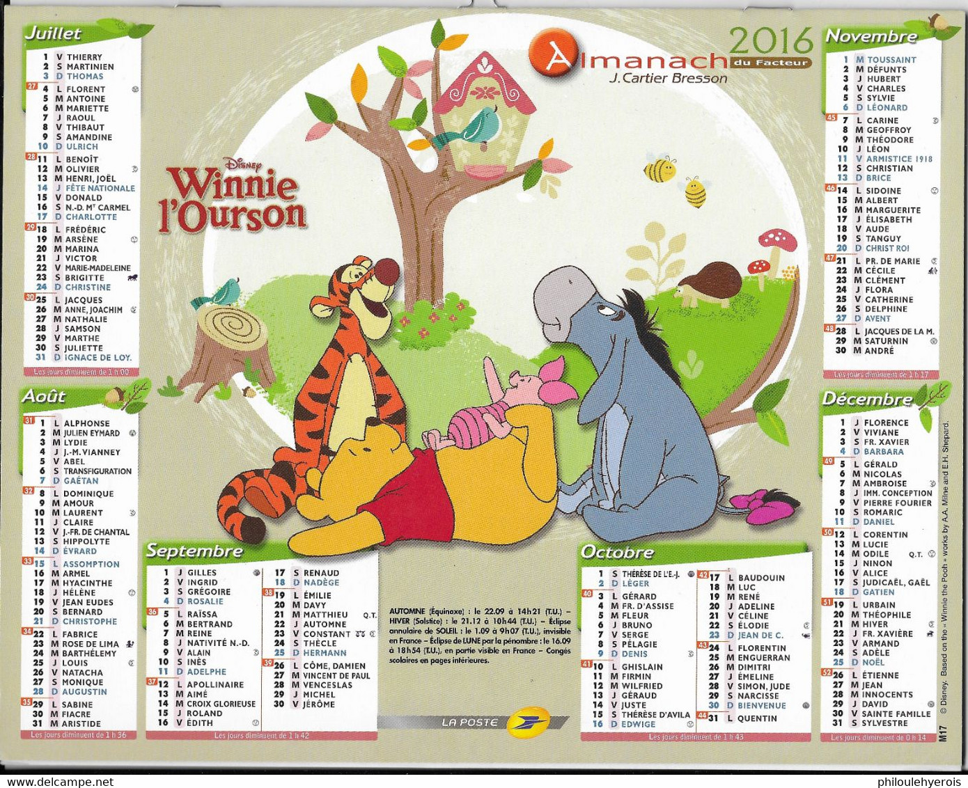 CALENDRIER 2016  WINNIE L'OURSON  DISNEY - Tamaño Grande : 2001-...