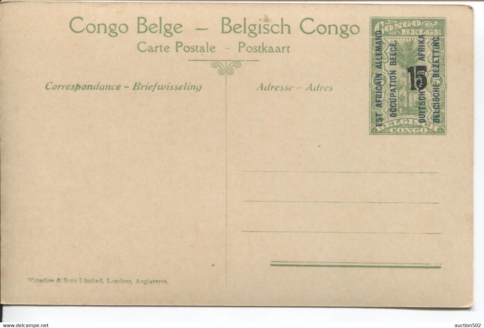 1186PR/ CP-PK Belgisch Congo Belge Surcharge E.A.A.O.B./ D.O.A.B.B.  15 C Vue 22 MINT - Enteros Postales