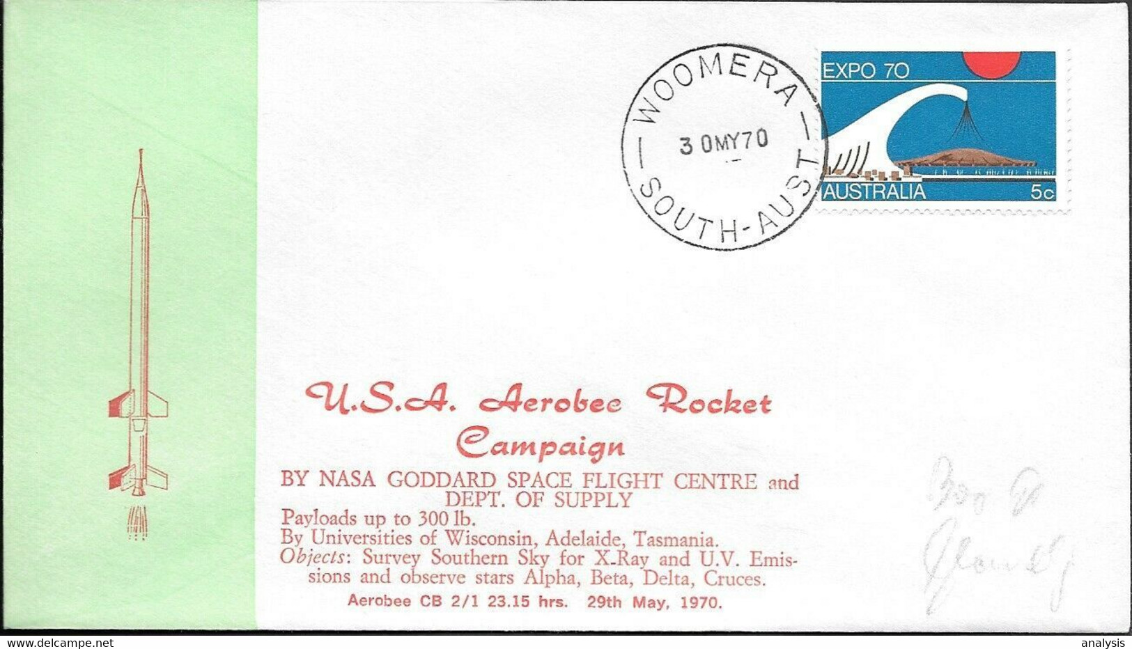 Australia Space Cover 1970. Aerobee Rocket Launch Woomera - Oceania