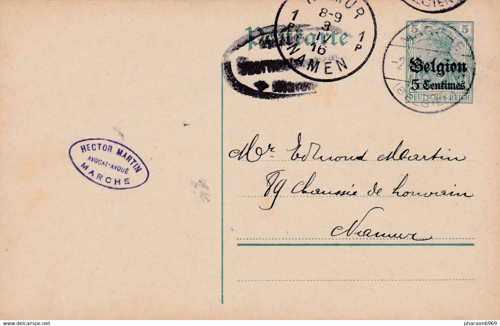 Carte Entier Postal Namur à Namur Cachet Censure Militaire - Ocupación Alemana
