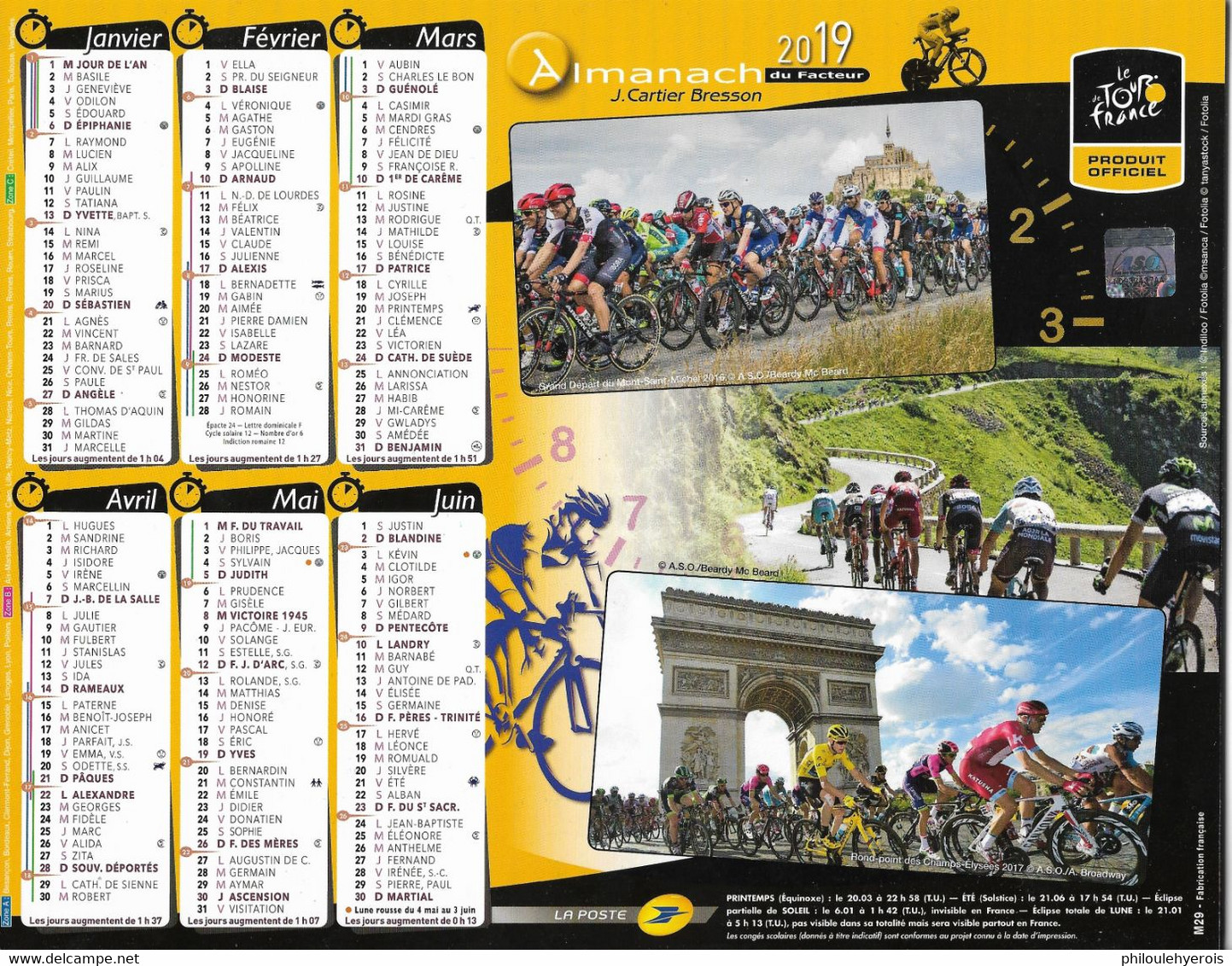 CALENDRIER 2019  CYCLISME TOUR DE FRANCE - Tamaño Grande : 2001-...