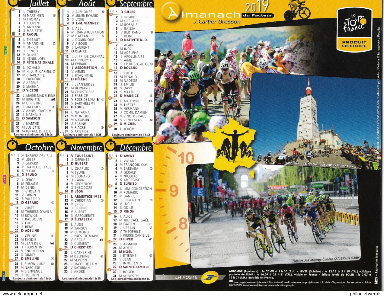 CALENDRIER 2019  CYCLISME TOUR DE FRANCE - Formato Grande : 2001-...