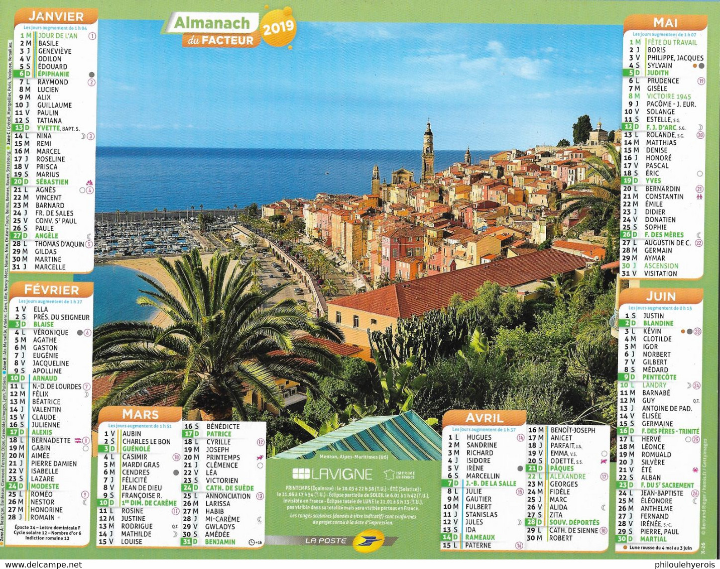 CALENDRIER 2019  SAINT CYR SUR MER Et MENTON - Grand Format : 2001-...