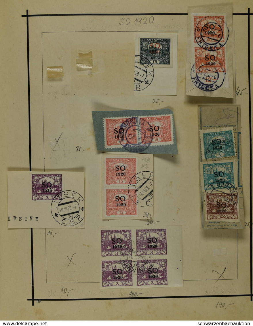 Saubere Sammlung gestempelt in 3 Vordruckbänden 1945-77, 1 uralt-Band mit vielen Briefstücken vor allem Hradschin-Ausgab