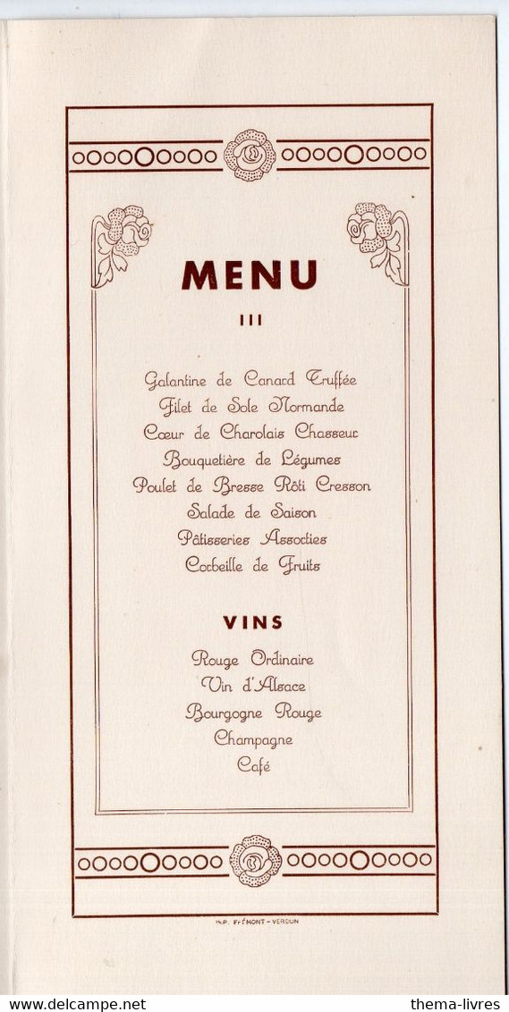 (guerre 14-18)  Menu Du 22e Anniversaire De La Victoire De VERDUN   (19 Juin 1938 )  (PPP28841) - Menus