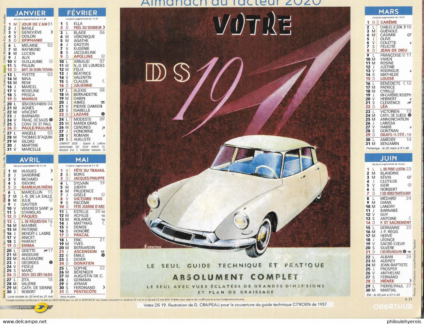 CALENDRIER 2020  PUB  CITROEN D S 19 Et TRANSISTORS PHILIPS - Grossformat : 2001-...