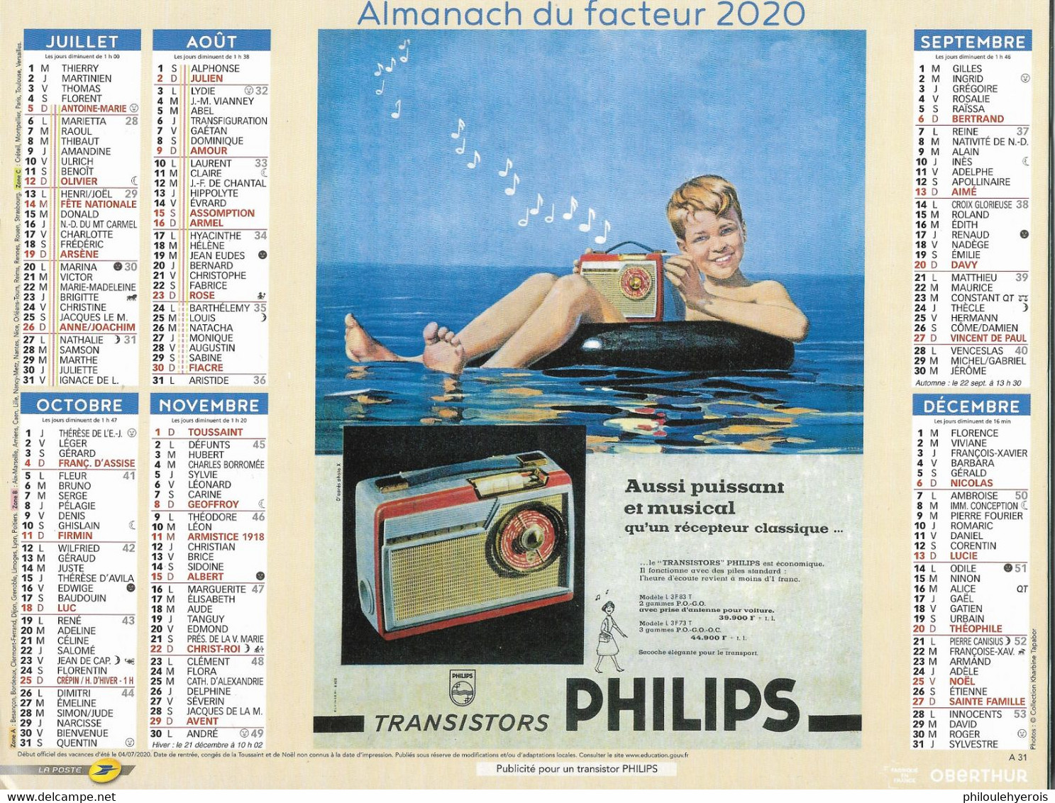 CALENDRIER 2020  PUB  CITROEN D S 19 Et TRANSISTORS PHILIPS - Grossformat : 2001-...