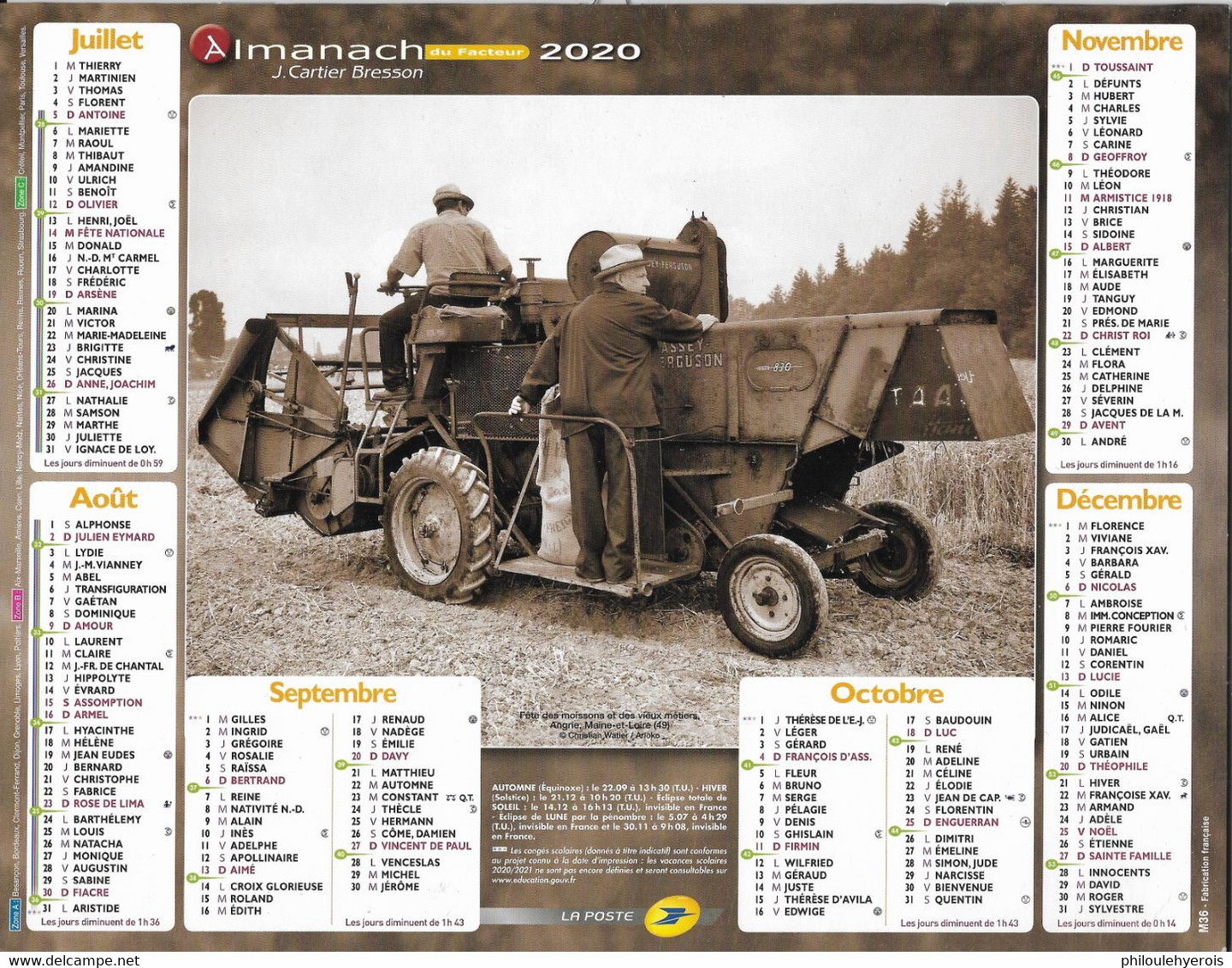 CALENDRIER 2020  ANGRIE (49) FETE DES MOISSONS ET DES VIEUX METIERS - Tamaño Grande : 2001-...