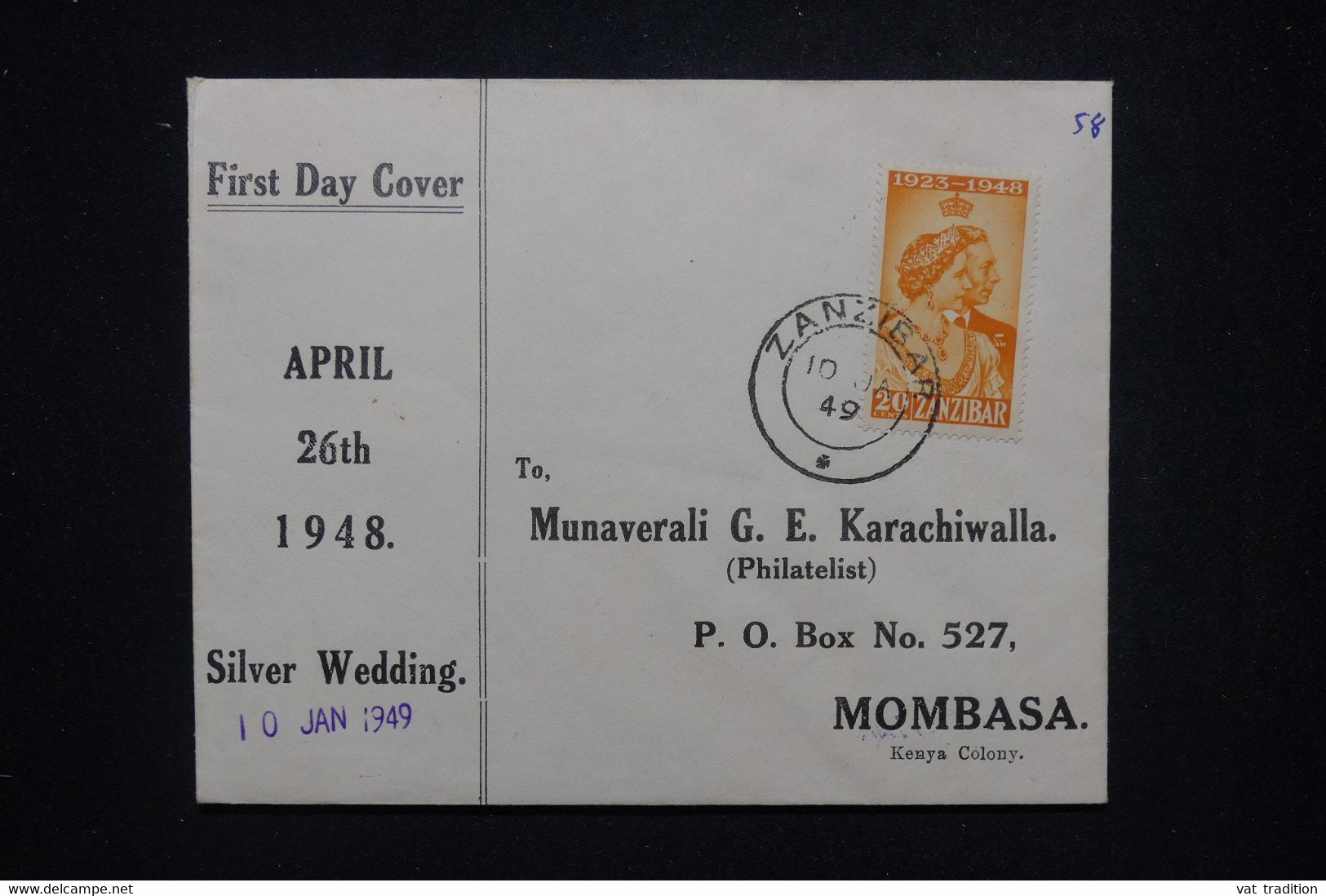 ZANZIBAR - Enveloppe FDC En 1949 Pour Mombasa  - L 97724 - Zanzibar (...-1963)