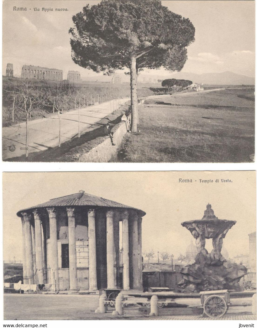 ROMA (LAZIO) - LOTTO Di 2 CARTOLINE - Tempio Di Vesta Con Carretto -Via Appia Antica - Ediz. Brunner 6448 - 6550 - Verzamelingen