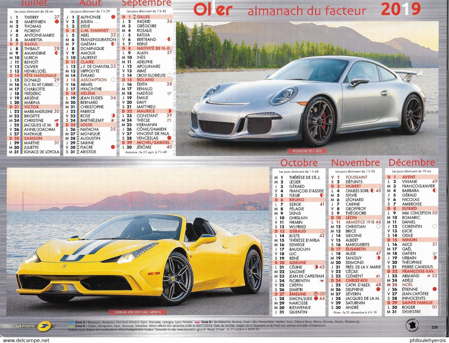 CALENDRIER 2019  VOITURES Porsche, Ferrari, Aston Martin, Lamborghini - Grand Format : 2001-...