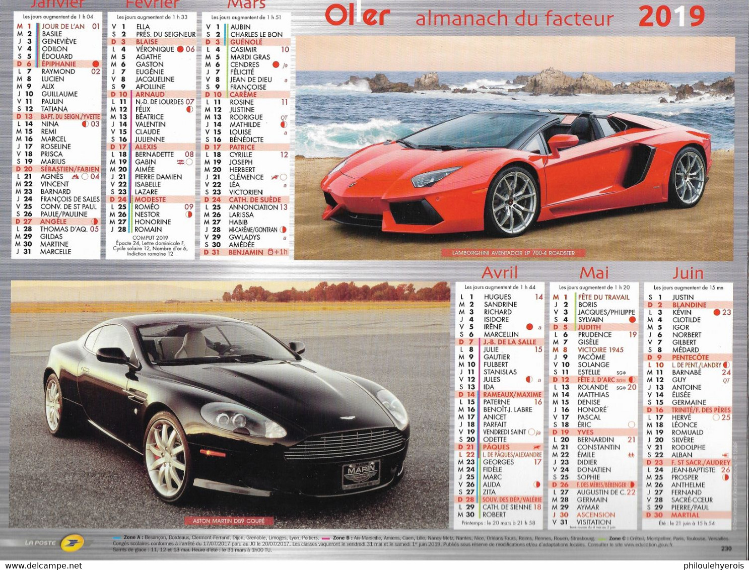 CALENDRIER 2019  VOITURES Porsche, Ferrari, Aston Martin, Lamborghini - Formato Grande : 2001-...