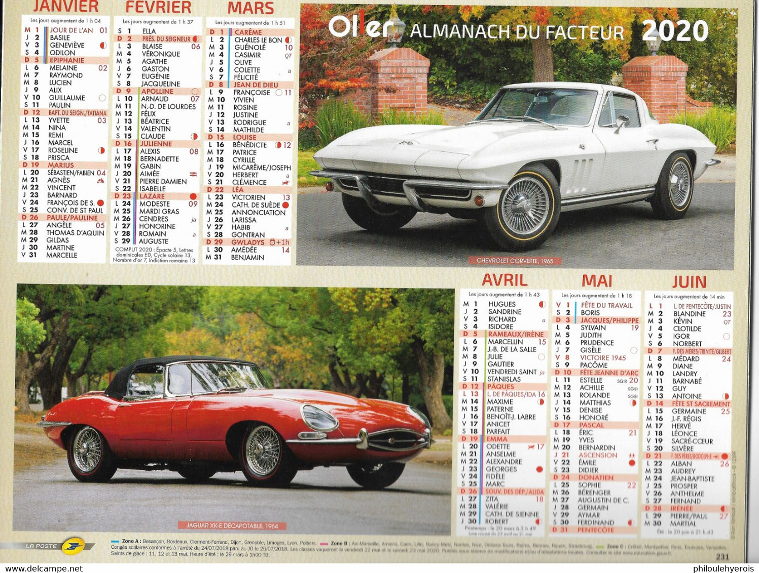 CALENDRIER 2020  VOITURES Chevrolet Corvette, Jaguar, Aston Martin, Austin-healey - Big : 2001-...