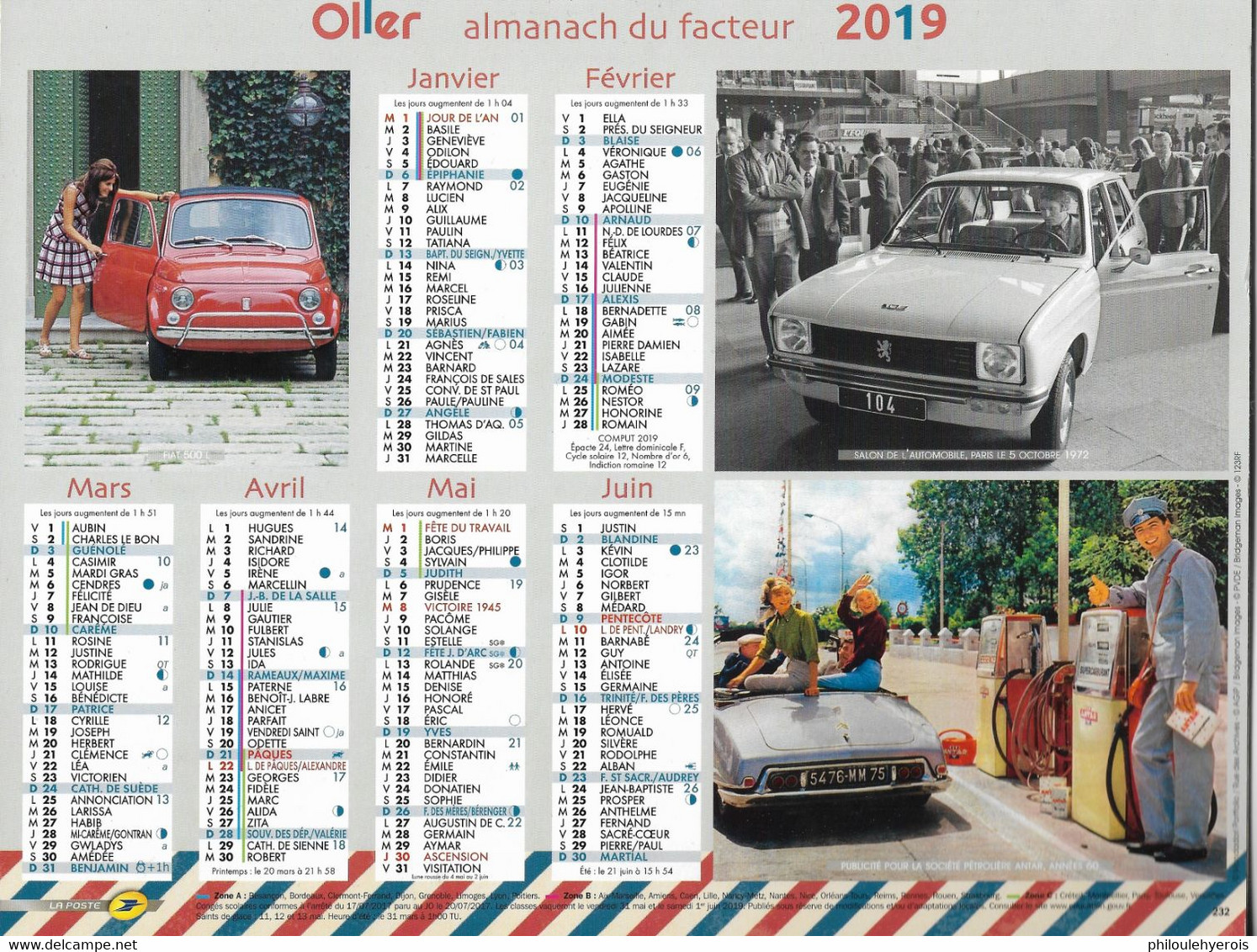 CALENDRIER 2019  VOITURES  Citroen, Renault, Peugeot, Fiat Et Simca - Grossformat : 2001-...