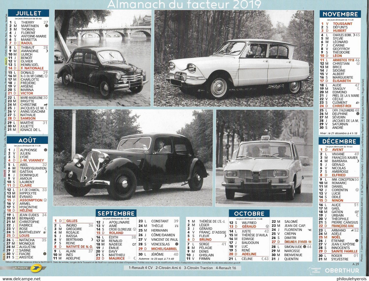 CALENDRIER 2019  VOITURES Renault, Citroen Et Peugeot - Formato Grande : 2001-...