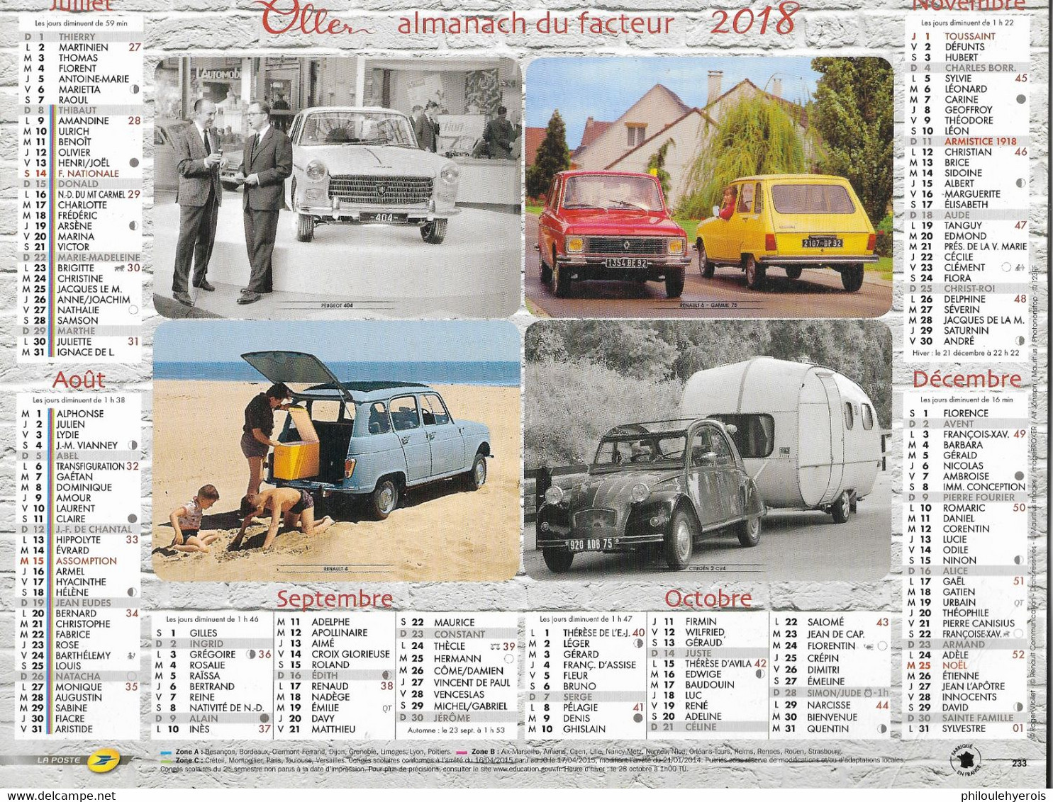 CALENDRIER 2018  VOITURES Renault, Citroen, Peugeot Et Simca - Grand Format : 2001-...