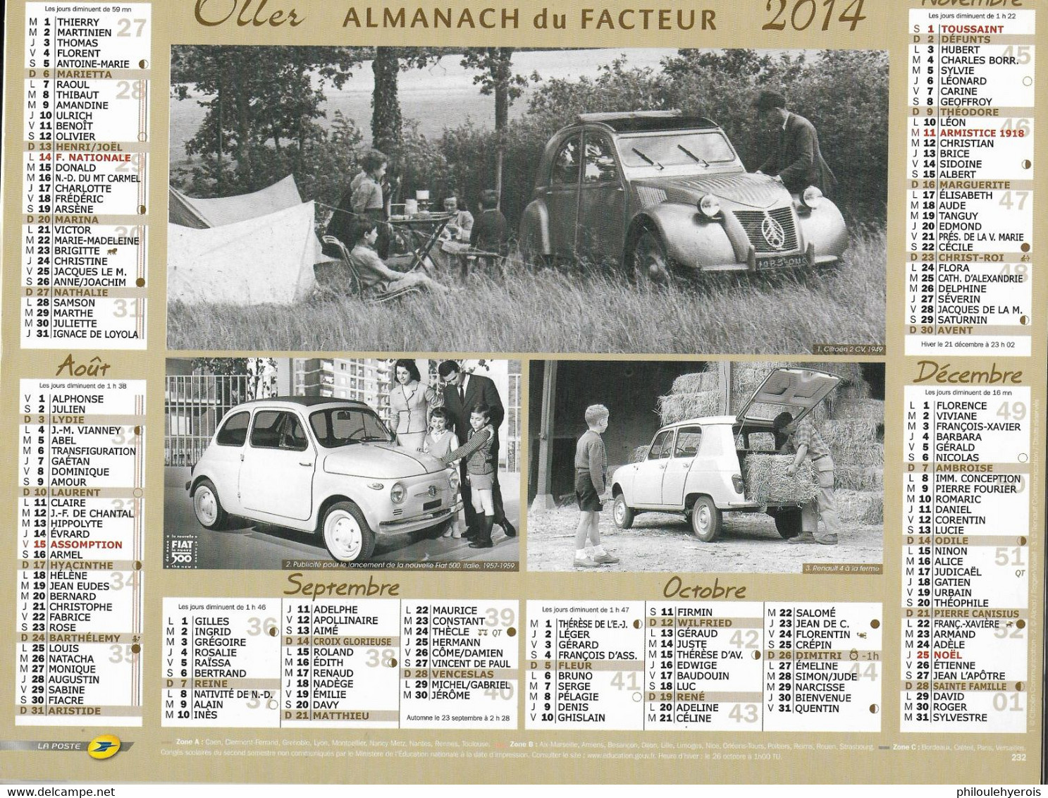 CALENDRIER 2014  VOITURES  Citroen, Renault, Fiat Et Peugeot - Groot Formaat: 2001-...