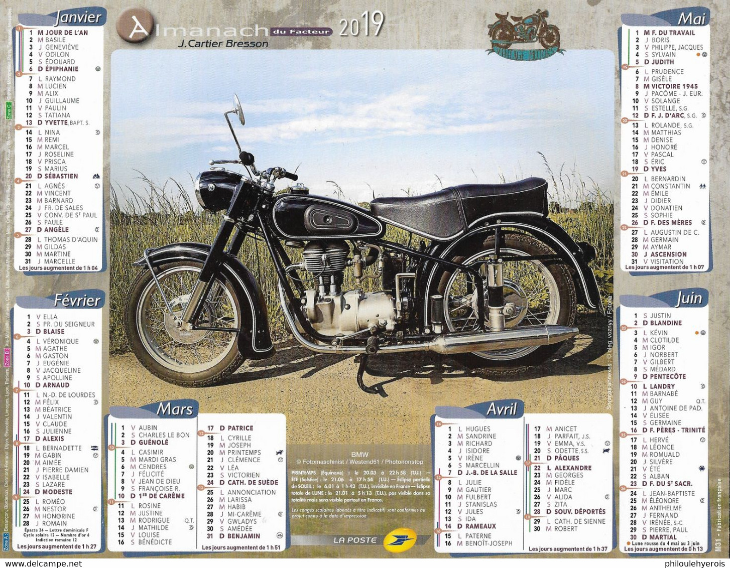 CALENDRIER 2019  MOTO  Crocker 1939 Et Bmw - Grossformat : 2001-...