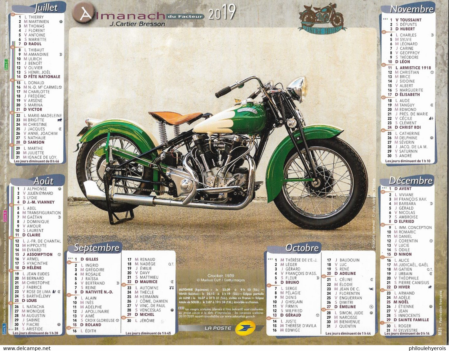 CALENDRIER 2019  MOTO  Crocker 1939 Et Bmw - Groot Formaat: 2001-...