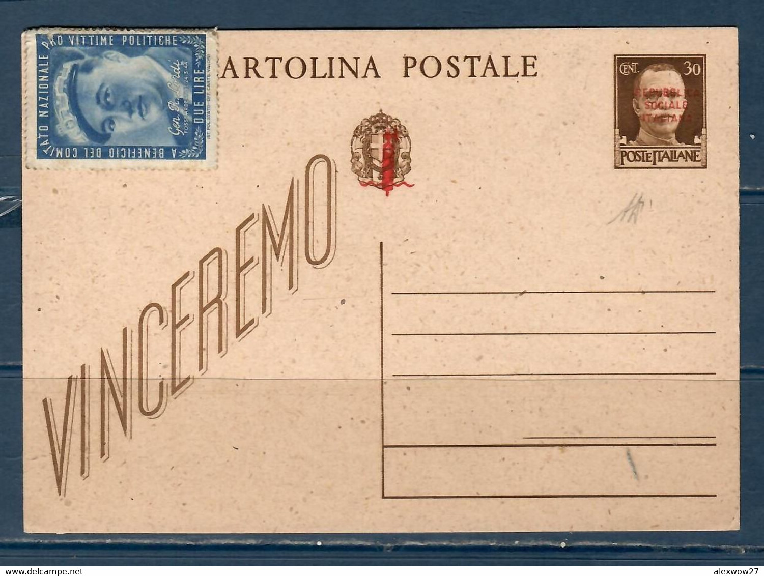 1944 Intero Postale Fascetto C.30 Varietà F.TO Nuovo - Stamped Stationery