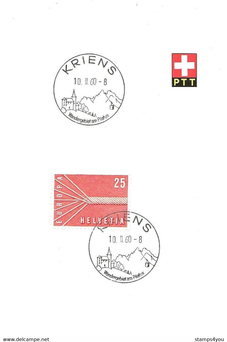 288 - 19 - Feuillet Avec Cachets Illustrés Kriens - Date 1er Jour Du Cachet 1960 - Poststempel