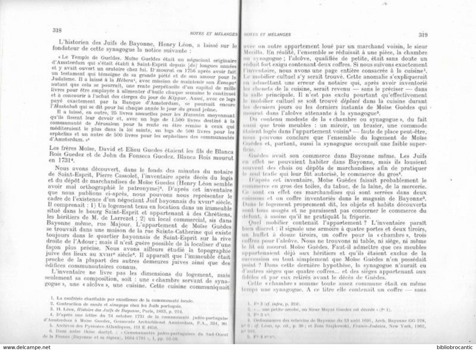 JUDAÏCA /REVUE ETUDES JUIVES"NOTES Et MELANGES < JUIF PORTUGAIS à BAYONNE ST-ESPRIT "Tome CXXX/ 04-12-1971 +Envoi Auteur - Baskenland