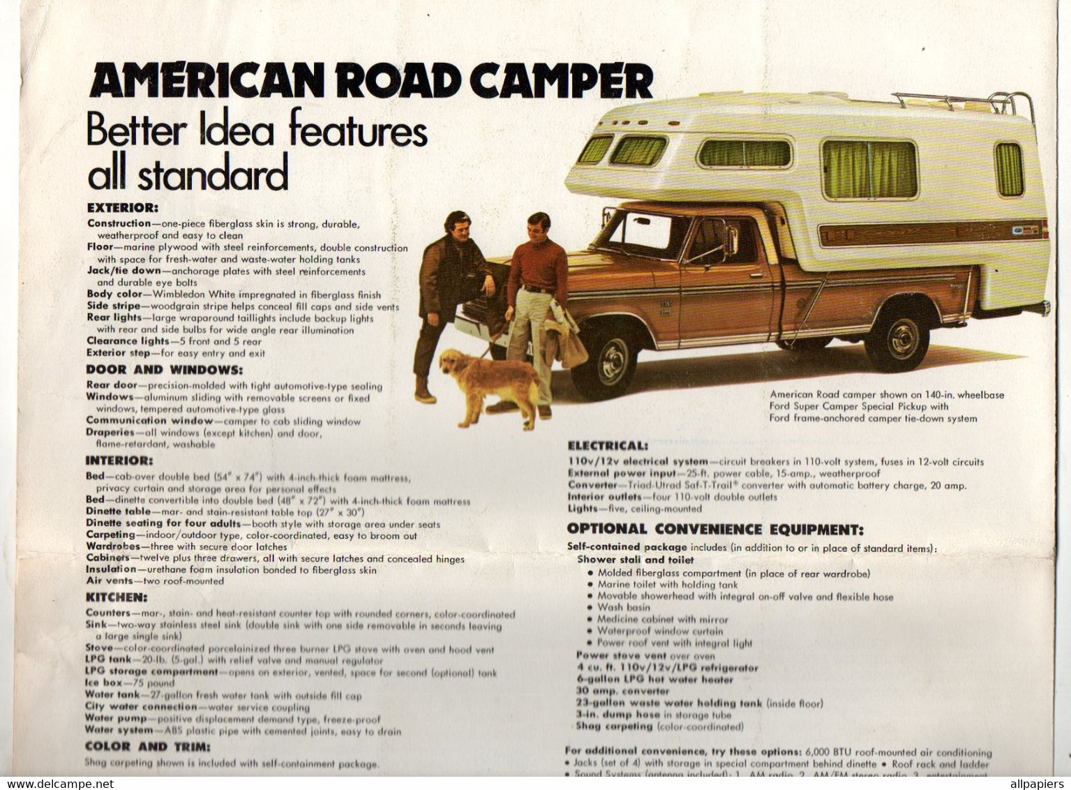 Dépliant Publicitaire Ford's American Road Camper The New Generation Camper Body From Ford De 1973 - Format : 30.5x28 Cm - Stati Uniti