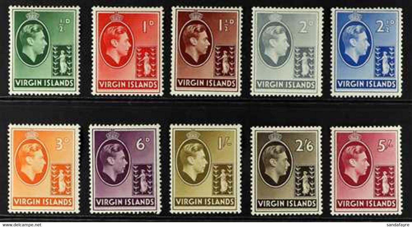 1938 Complete King George VI (chalky Paper) Definitive Set From ½d To 5s, SG 110/119, Fine Mint. (10 Stamps) For More Im - Iles Vièrges Britanniques