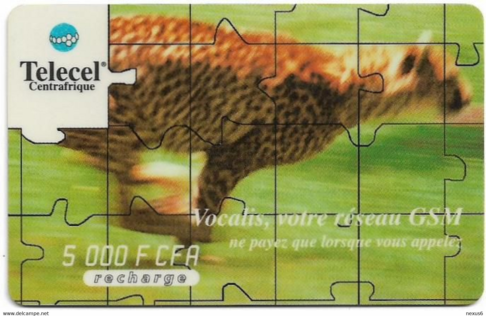 Central African Rep. - Telecel Centrafrique - Cheetah - Exp.17.03.2000, GSM Refill 5.000FCFA, Used - Centraal-Afrikaanse Republiek