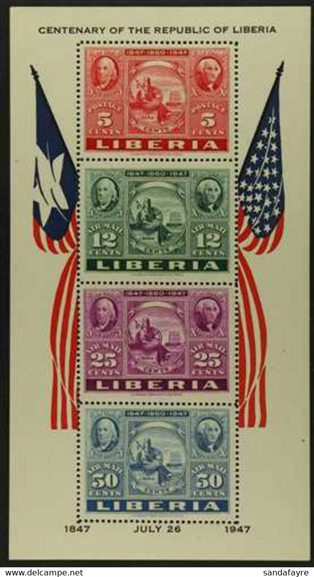 1947 Stamp Anniversary Miniature Sheet, Perf, Michel Block 1A, Never Hinged Mint. For More Images, Please Visit Http://w - Liberia
