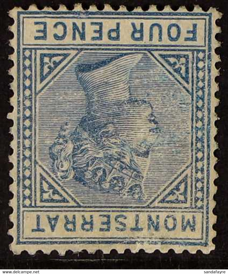 1880 4d Blue WATERMARK INVERTED Variety, SG 5w, Unused No Gum, Some Surface Rubbing, Very Rare. For More Images, Please  - Montserrat