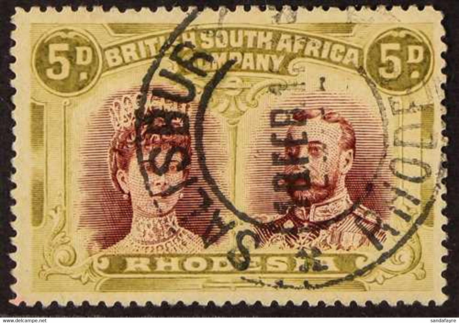 1910-13 5d Lake-brown And Olive Perf. 15 Double Head, SG 175, Fine Salisbury Cds Used. For More Images, Please Visit Htt - Other & Unclassified