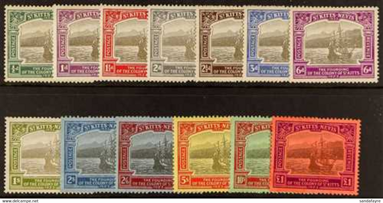 1923 Old Road Bay And Mount Misery Set Complete, SG 48/60, Very Fine And Fresh Mint. Scarce So Fine.  (13 Stamps) For Mo - St.Kitts Und Nevis ( 1983-...)