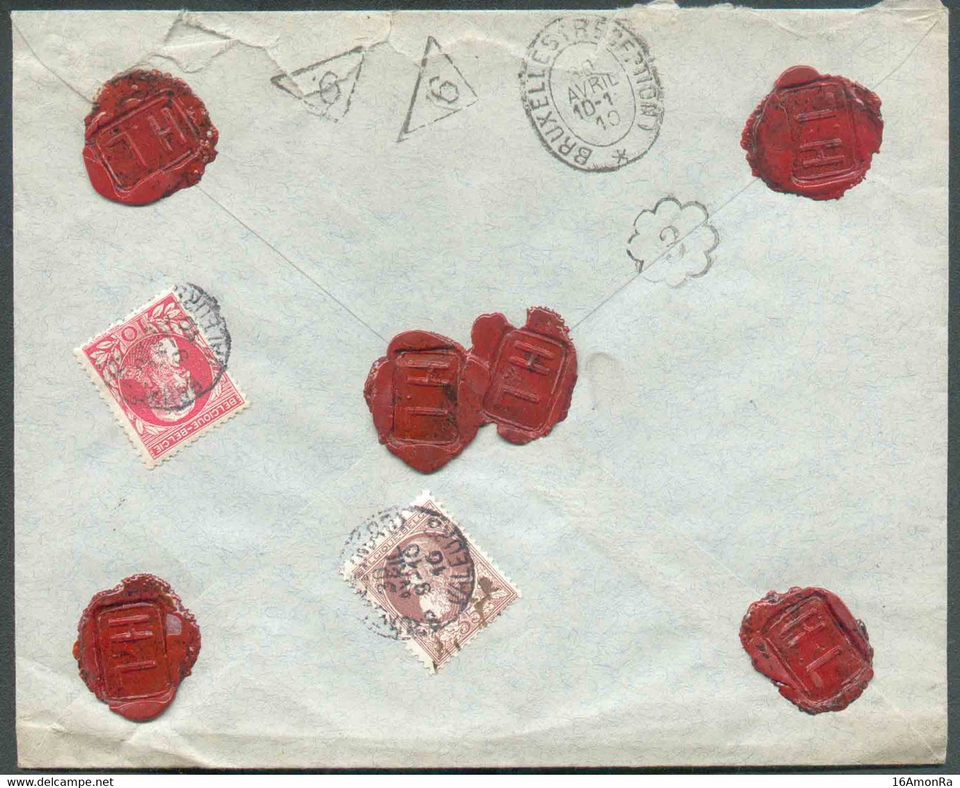 N°74-77 - 10 Et 35 Centimes GROSSE BARBE obl. Sc BRUXELLES (NORD) VALEUR au Verso D'une Lettre ASSURE (valeur Cents Fran - 1905 Breiter Bart