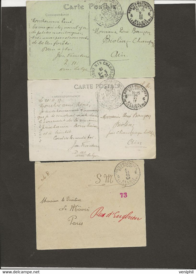 POSTES MILITAIRES BELGES -2 CARTES + 1 LETTRE AVEC CAD POSTES MILTAIRES BELGIE LEBERPOSTERIU -ANNEE 1917-18 - Guerra De 1914-18